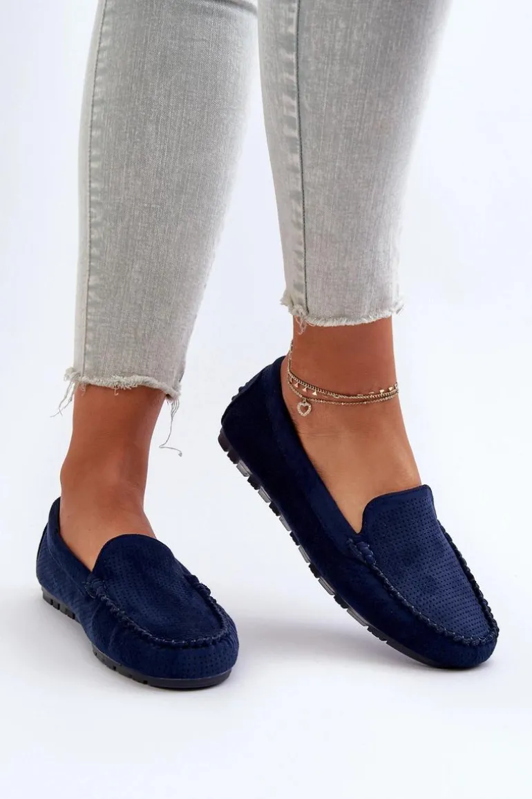 Damskie Zamszowe Mokasyny Granatowe Ranica