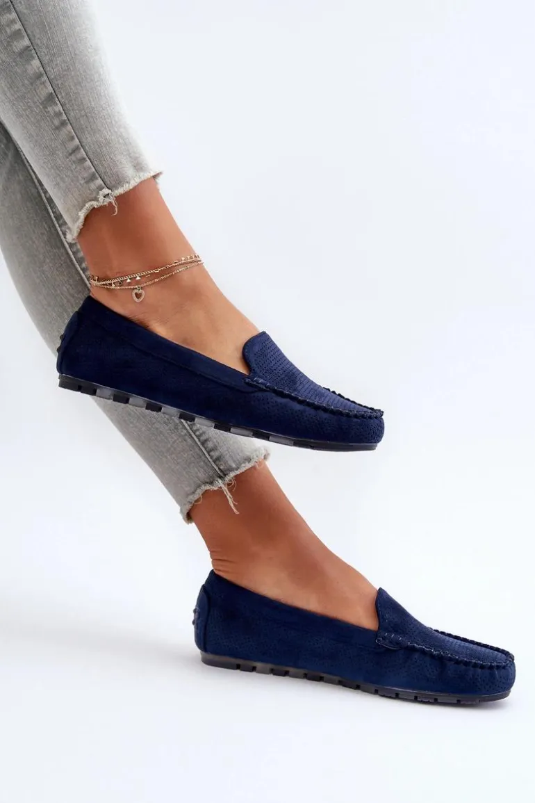 Damskie Zamszowe Mokasyny Granatowe Ranica