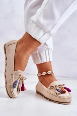 Damskie Zamszowe Mokasyny Jasnobeżowe Wilessa