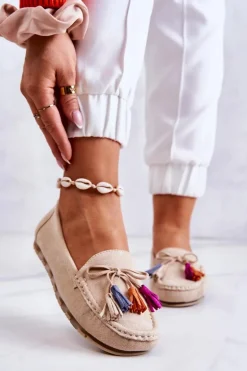 Damskie Zamszowe Mokasyny Jasnobeżowe Wilessa