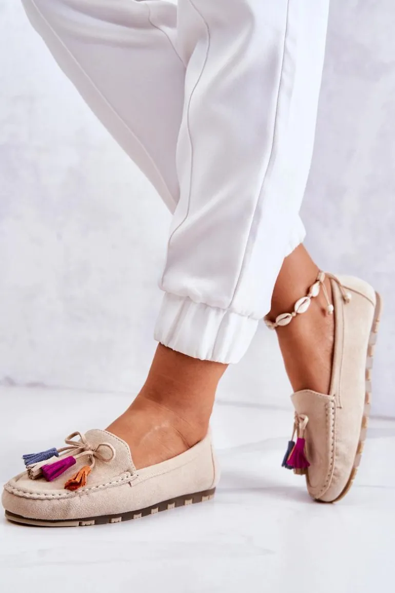 Damskie Zamszowe Mokasyny Jasnobeżowe Wilessa