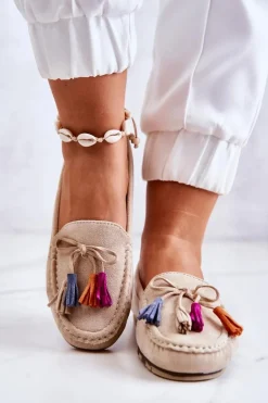 Damskie Zamszowe Mokasyny Jasnobeżowe Wilessa