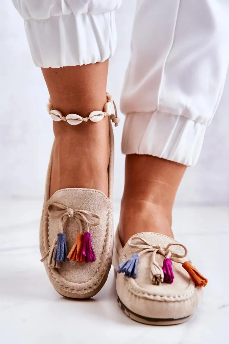 Damskie Zamszowe Mokasyny Jasnobeżowe Wilessa