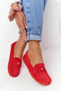 Damskie Zamszowe Mokasyny S.Barski Czerwone