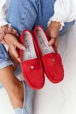 Damskie Zamszowe Mokasyny S.Barski Czerwone