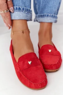Damskie Zamszowe Mokasyny S.Barski Czerwone