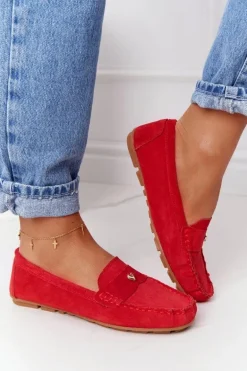 Damskie Zamszowe Mokasyny S.Barski Czerwone
