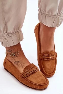 Damskie Zamszowe Mokasyny Camel Clorie