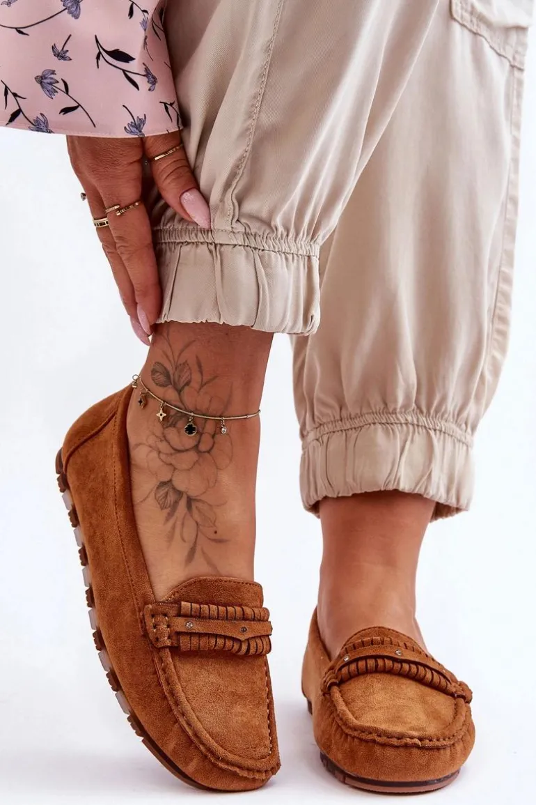 Damskie Zamszowe Mokasyny Camel Clorie