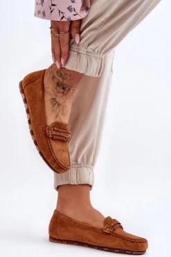 Damskie Zamszowe Mokasyny Camel Clorie