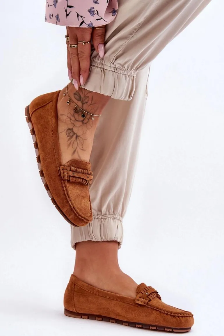 Damskie Zamszowe Mokasyny Camel Clorie