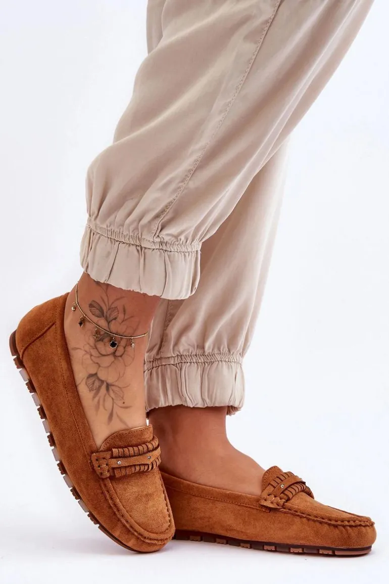 Damskie Zamszowe Mokasyny Camel Clorie