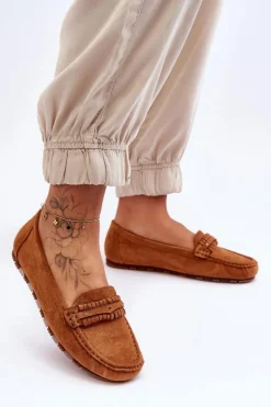 Damskie Zamszowe Mokasyny Camel Clorie