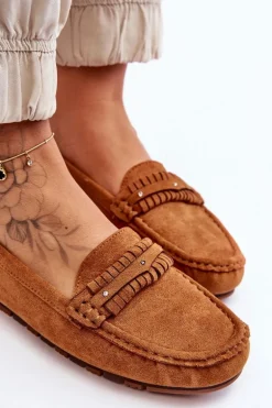 Damskie Zamszowe Mokasyny Camel Clorie