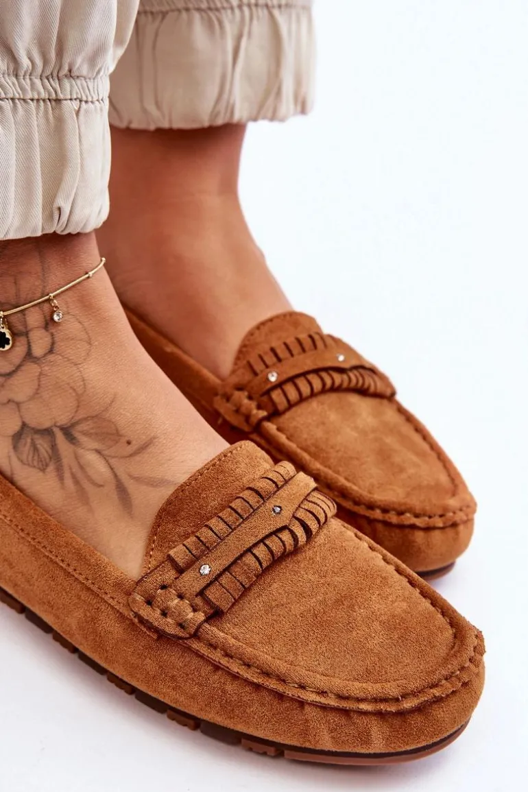 Damskie Zamszowe Mokasyny Camel Clorie