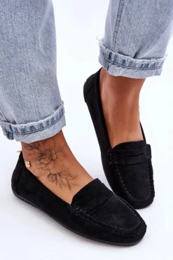 Damskie Zamszowe Mokasyny Czarne Lenvie