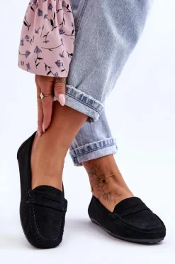 Damskie Zamszowe Mokasyny Czarne Lenvie