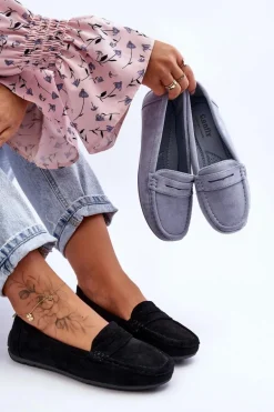 Damskie Zamszowe Mokasyny Czarne Lenvie