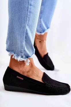 Damskie Zamszowe Mokasyny Na Koturnie Czarne La Cava