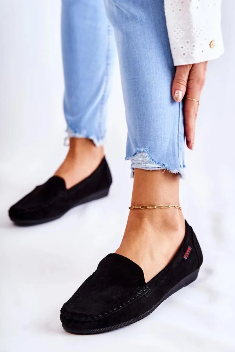 Damskie Zamszowe Mokasyny Na Koturnie Czarne La Cava