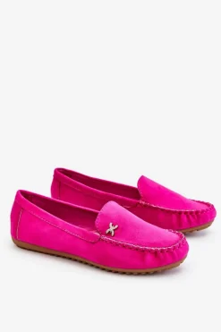 Damskie Zamszowe Mokasyny Z Ozdobą Fuksja Leah