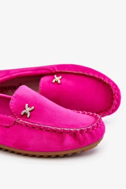 Damskie Zamszowe Mokasyny Z Ozdobą Fuksja Leah
