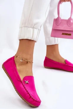 Damskie Zamszowe Mokasyny Z Ozdobą Fuksja Leah