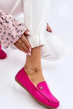 Damskie Zamszowe Mokasyny Z Ozdobą Fuksja Leah