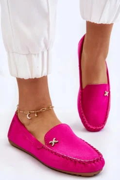 Damskie Zamszowe Mokasyny Z Ozdobą Fuksja Leah