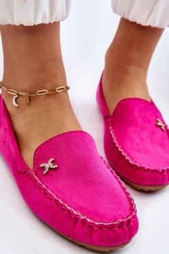 Damskie Zamszowe Mokasyny Z Ozdobą Fuksja Leah