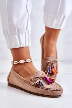 Damskie Zamszowe Mokasyny Ciemnobeżowe Wilessa