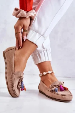 Damskie Zamszowe Mokasyny Ciemnobeżowe Wilessa