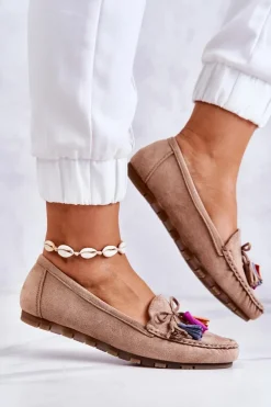 Damskie Zamszowe Mokasyny Ciemnobeżowe Wilessa