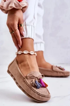 Damskie Zamszowe Mokasyny Ciemnobeżowe Wilessa