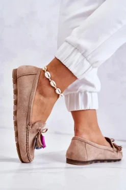 Damskie Zamszowe Mokasyny Ciemnobeżowe Wilessa