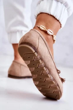 Damskie Zamszowe Mokasyny Ciemnobeżowe Wilessa