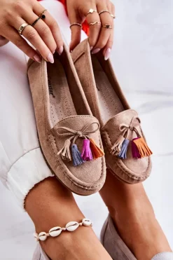 Damskie Zamszowe Mokasyny Ciemnobeżowe Wilessa