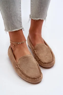 Damskie Zamszowe Mokasyny Ciemnobeżowe Ranica