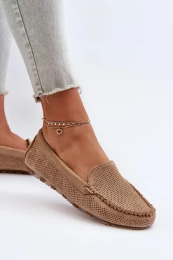 Damskie Zamszowe Mokasyny Ciemnobeżowe Ranica