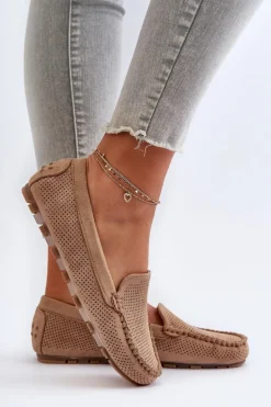 Damskie Zamszowe Mokasyny Ciemnobeżowe Ranica