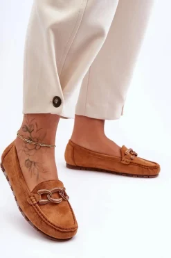 Damskie Zamszowe Mokasyny Na Płaskiej Podeszwie Brązowe Appia