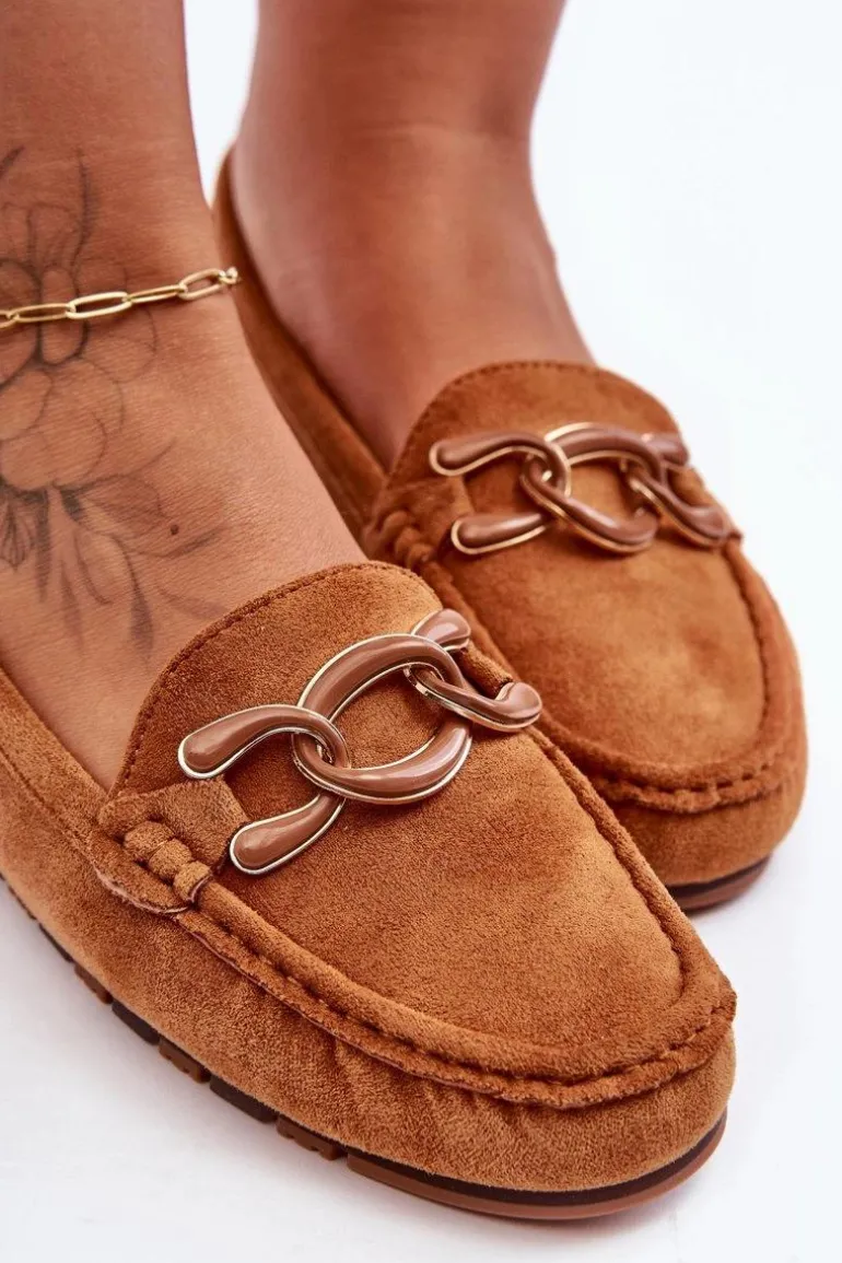 Damskie Zamszowe Mokasyny Na Płaskiej Podeszwie Brązowe Appia