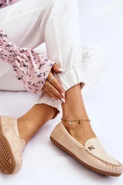 Damskie Zamszowe Mokasyny Z Ozdobą Beżowe Leah