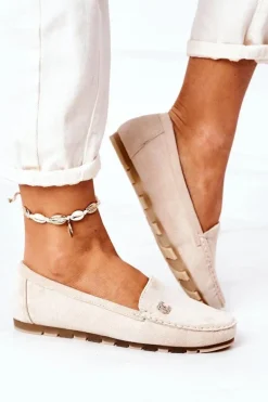 Damskie Zamszowe Mokasyny Beżowe Madelyn