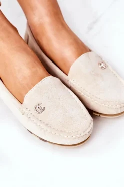 Damskie Zamszowe Mokasyny Beżowe Madelyn