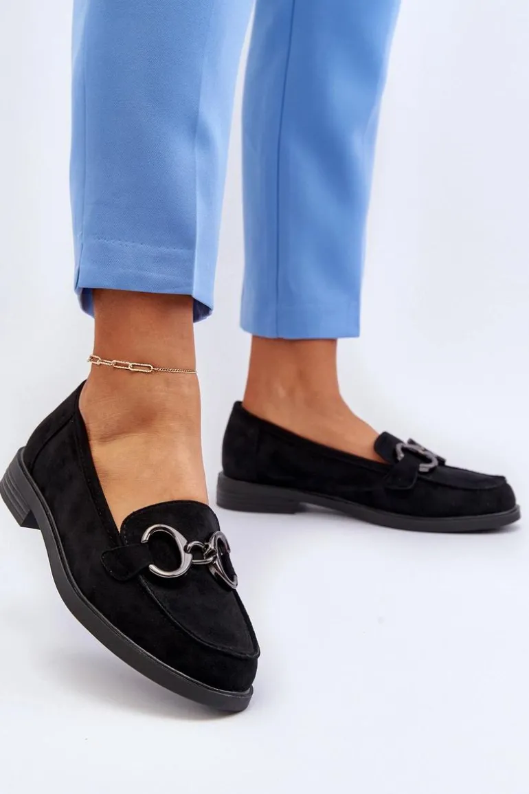 Damskie Zamszowe Mokasyny Z Ozdobą Czarne Echonesa