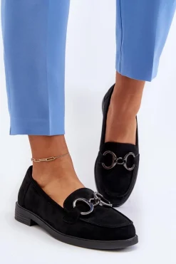 Damskie Zamszowe Mokasyny Z Ozdobą Czarne Echonesa