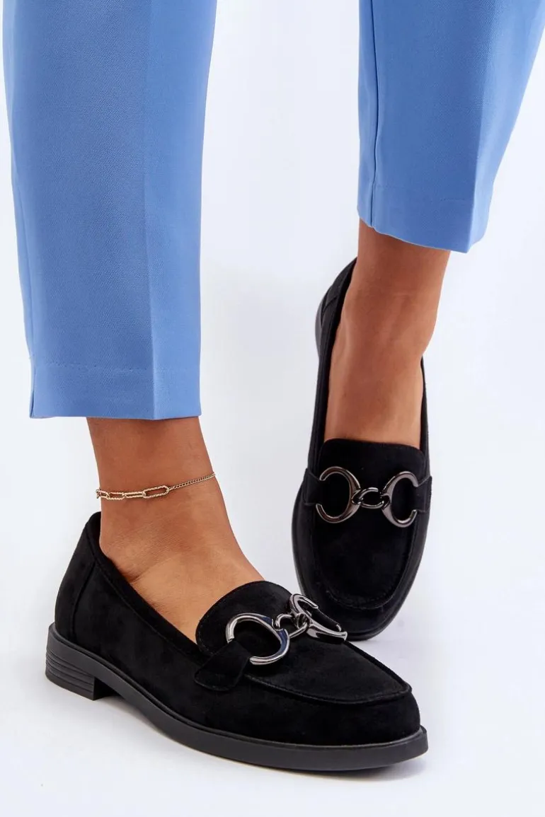 Damskie Zamszowe Mokasyny Z Ozdobą Czarne Echonesa