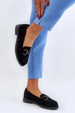 Damskie Zamszowe Mokasyny Z Ozdobą Czarne Echonesa