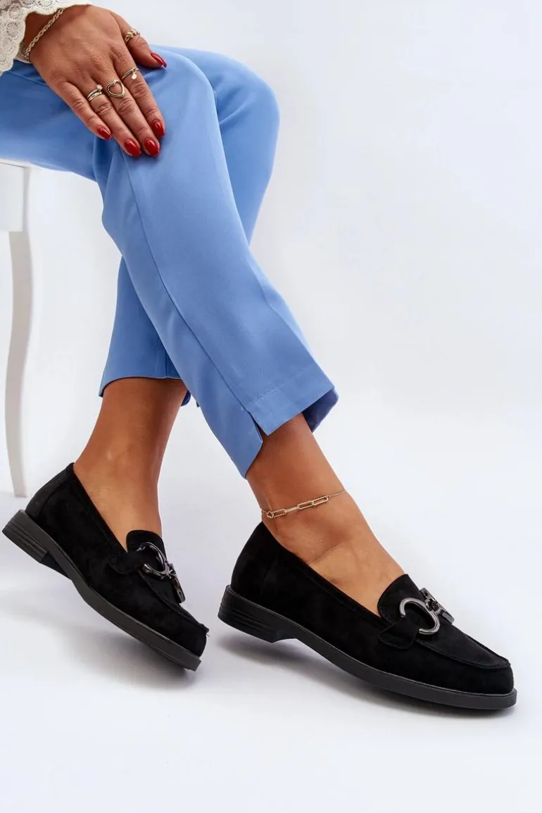 Damskie Zamszowe Mokasyny Z Ozdobą Czarne Echonesa